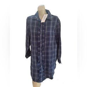 Kyla Seo Daniela Tunic Shirt  women’s 100% Cotton Plaid Blue Size S Oversized